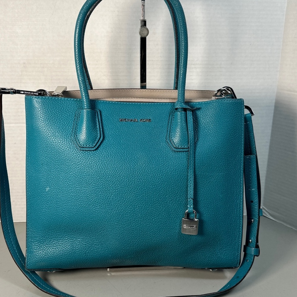 Michael Kors Leather Satchel Teal Turquoise Authentic - Picture 2 of 14